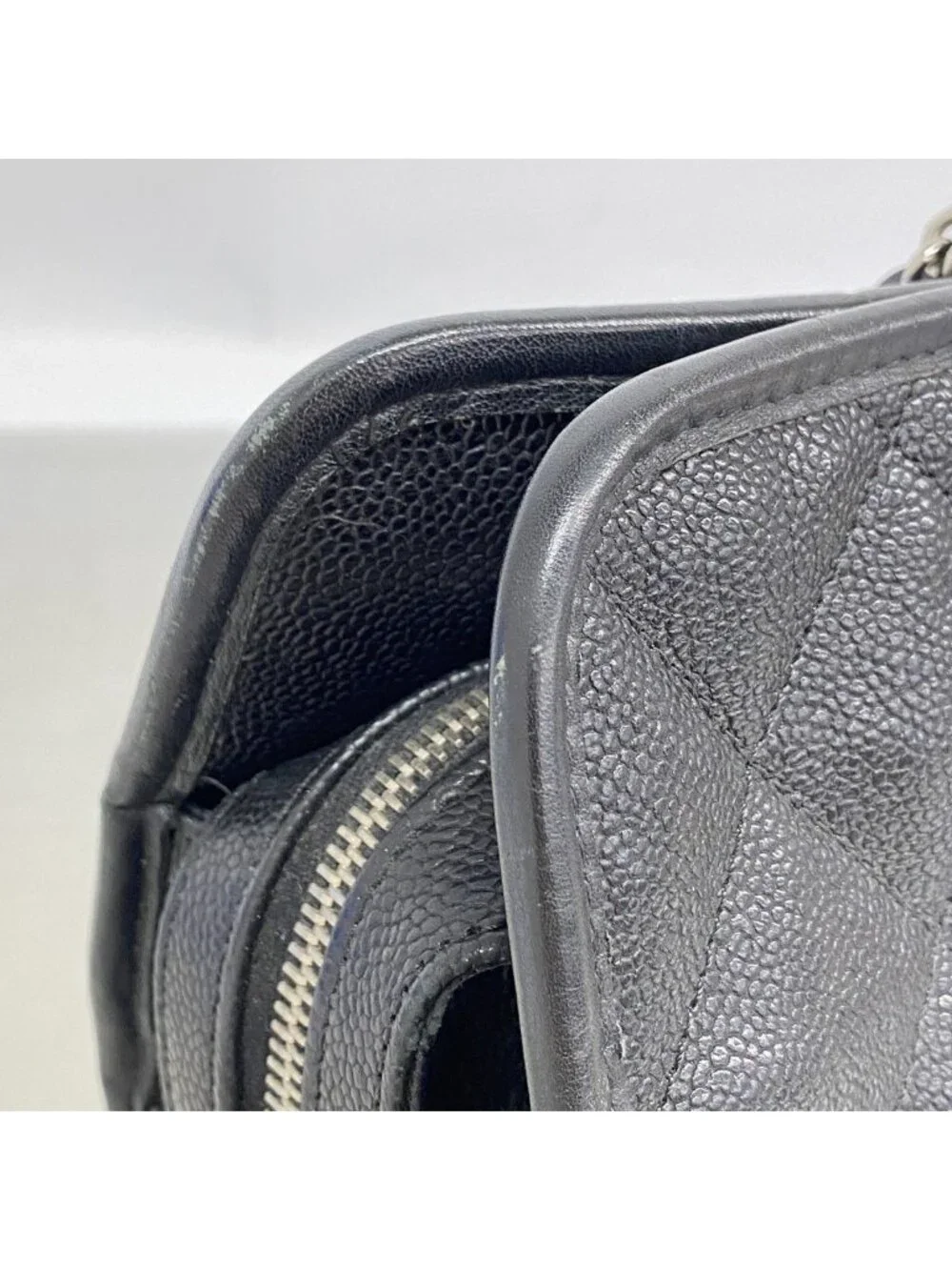 Chanel Chain Tote Quilted Caviar Leather Black Silver